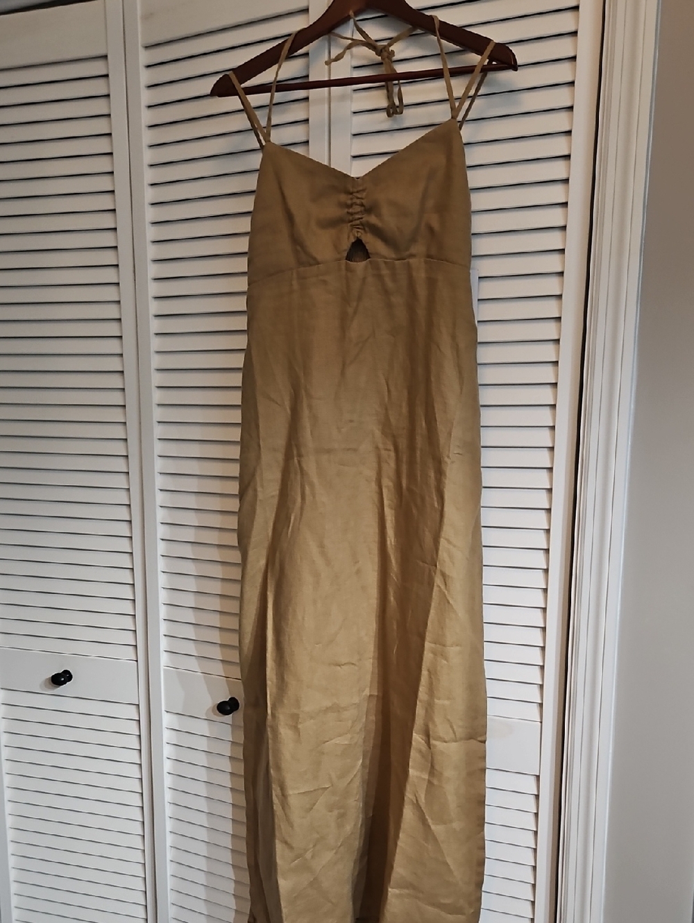 Beyond Yoga Tan Spaghetti Strap Linen Maxi Dress